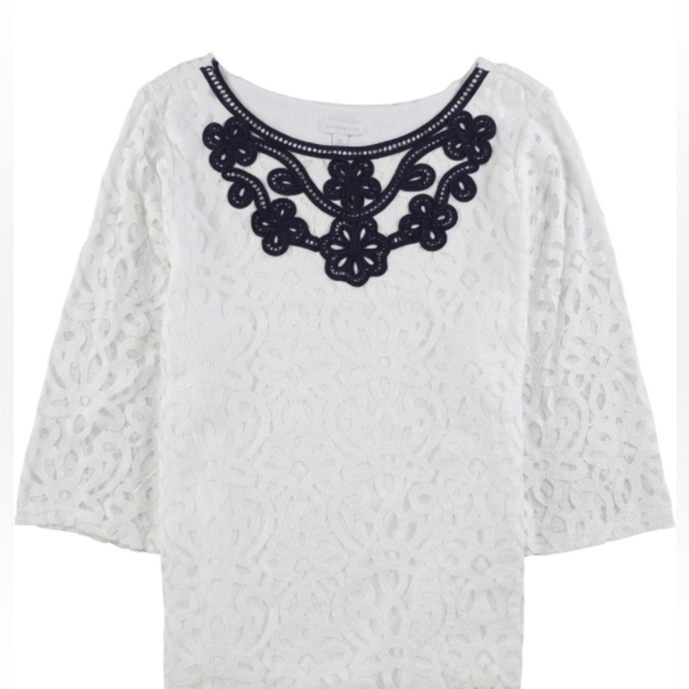 Charter Club Womens Embroidered Knit Blouse, White, XX-Large